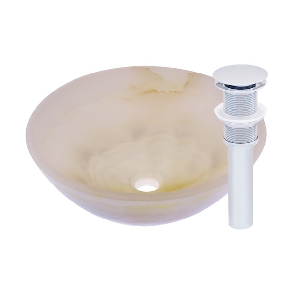 Novatto Onyx Round Vessel Sink - 17-in - White Polished Stone/Chrome