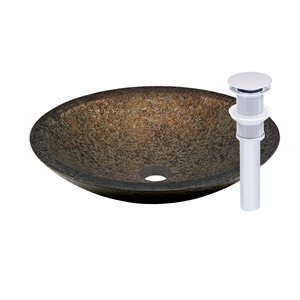 Novatto Laghetto Round Vessel Sink - 17.75-in - Brown Glass/Chrome