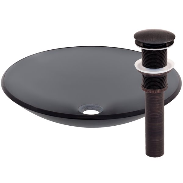 Novatto Coetaneo Round Vessel Sink - 18-in - Grey Glass/Oil Rubbed Bronze