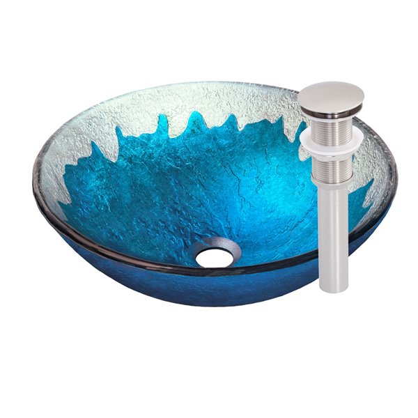 Novatto Diaccio Round Vessel Sink - 16.5-in - Blue and Silver/Brushed Nickel