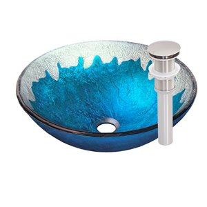 Novatto Diaccio Round Vessel Sink - 16.5-in - Blue and Silver/Brushed Nickel