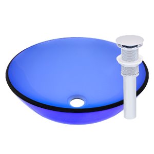 Novatto Blu Round Vessel Sink - 16.5-in - Blue Glass/Chrome
