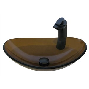 Novatto Babbuccia Oval Vessel Sink - 14.5-in - Brown Glass/Oil Rubbed Bronze Drain