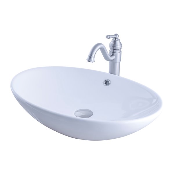 Novatto Porcelain Oval Vessel Sink - 24.75-in - White/Brushed Nickel