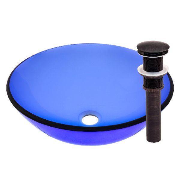 Novatto Blu Round Vessel Sink - 16.5-in - Blue Glass/Oil Rubbed Bronze