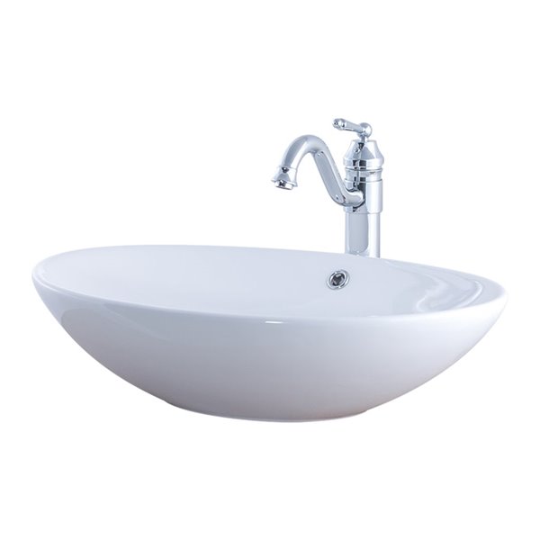 Novatto Porcelain Oval Vessel Sink - 24.75-in - White/Chrome Drain