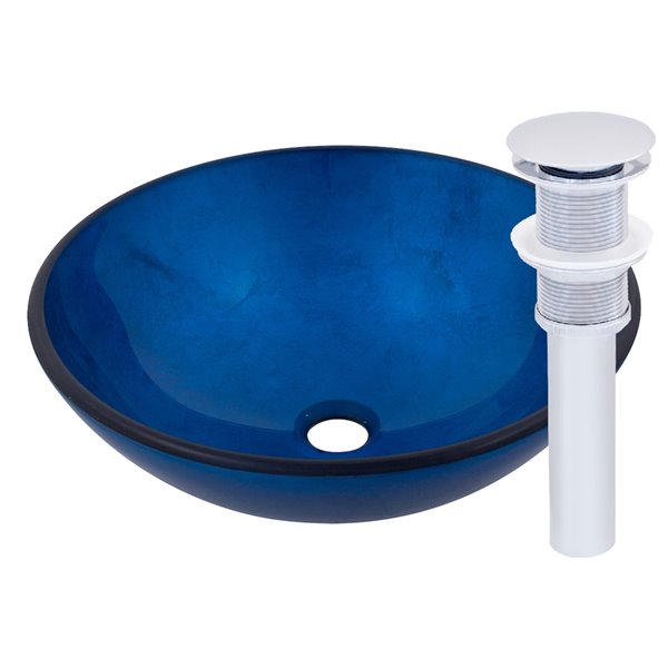 Novatto Verdazzurro Round Vessel Sink - 16.5-in - Blue Glass/Chrome