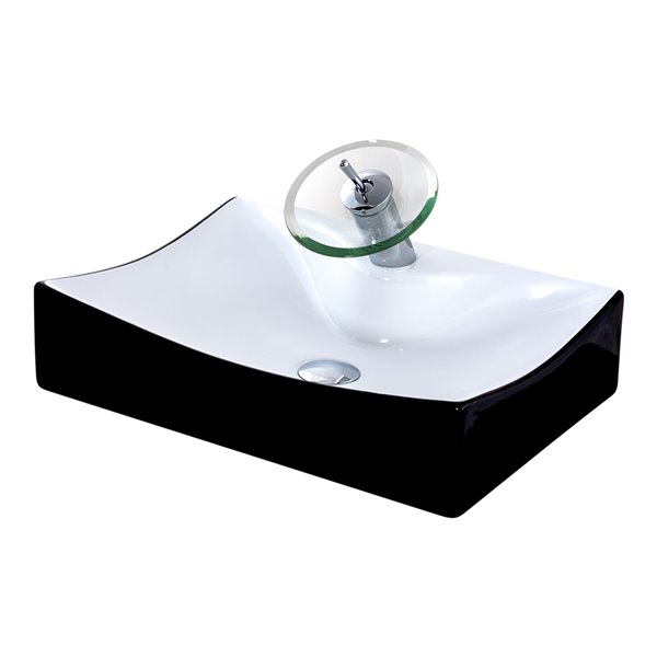Novatto Porcelain Rectangular Vessel Sink - 22-in - Black and White/Chrome