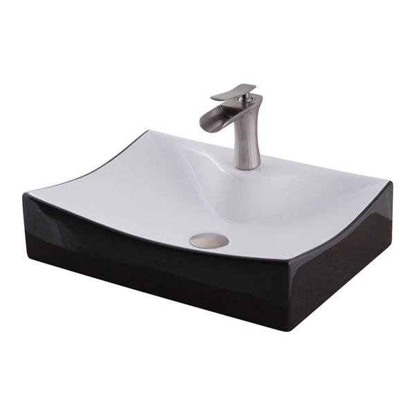 Novatto Porcelain Vessel Sink 22in Black and White/Brushed Nickel