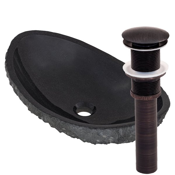 Novatto Granite Oval Vessel Sink - 11.75-in - Black Granite/Oil Rubbed Bronze