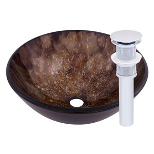 Novatto Distorto Round Vessel Sink - 16.5-in - Brown Glass/Chrome