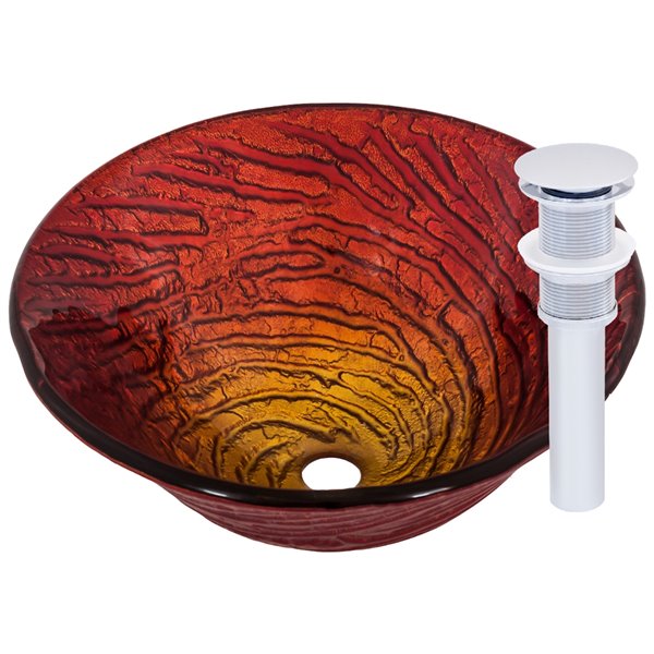 Novatto Misto Round Vessel Sink - 17-in - Red Glass/Chrome Drain