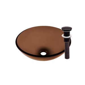 Novatto Ty Round Vessel Sink - 16.5-in - Brown Glass/Oil Rubbed Bronze Drain