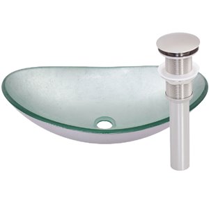Novatto Argento Oval Vessel Sink - 14.5-in - Silver Glass/Brushed Nickel Drain