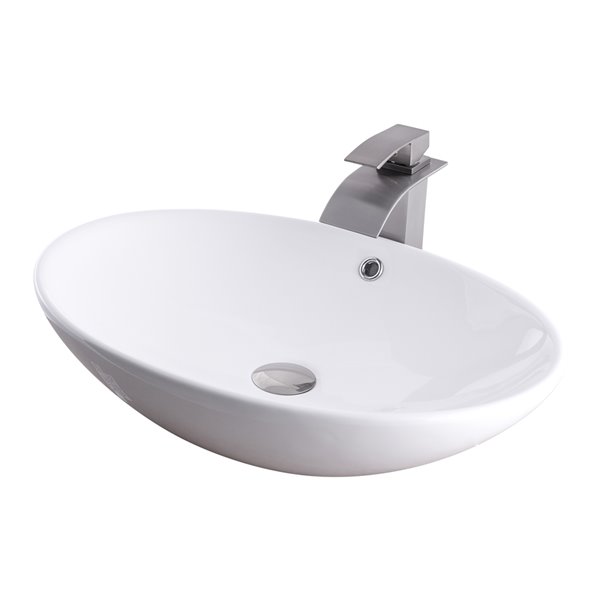 Novatto Porcelain Vessel Sink - 24.75-in - White/Brushed Nickel