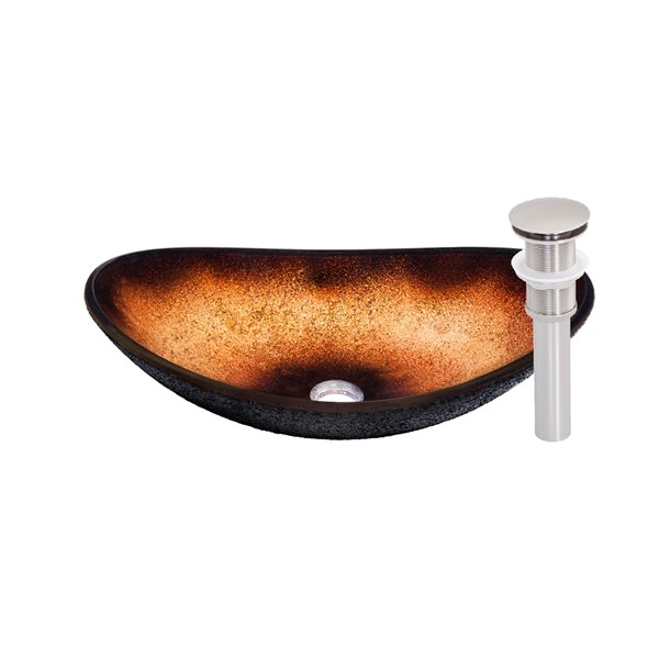 Novatto Rena Oval Vessel Sink - 14.5-in - Brown/Brushed Nickel