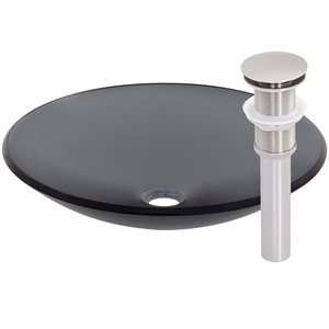 Novatto Coetaneo Round Vessel Sink - 18-in - Grey Glass/Brushed Nickel