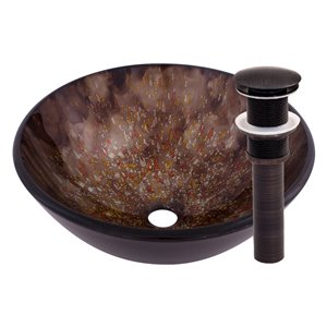 Novatto Distorto Round Vessel Sink - 16.5-in - Brown Glass/Oil Rubbed Bronze Drain