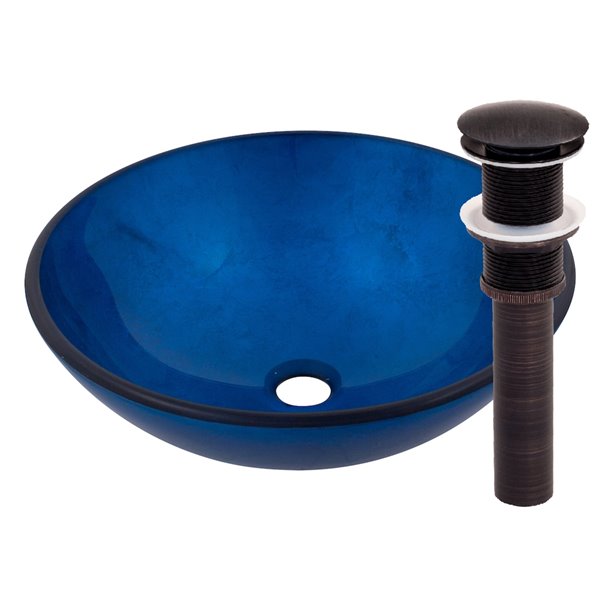 Novatto Azzurro Round Vessel Sink - 16.5-in - Blue Glass/Oil Rubbed Bronze