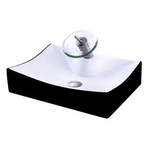 Novatto Porcelain Rectangular Vessel Sink - 22-in - Black and White/Brushed Nickel