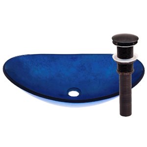 Novatto Azzurro Oval Vessel Sink - 13.5-in - Blue Glass/Oil Rubbed Bronze