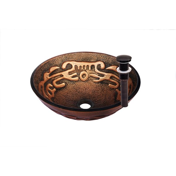 Novatto Mosaico Round Vessel Sink - 16.5-in - Brown Glass/Oil Rubbed Bronze