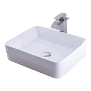 Novatto Porcelain Rectangular Vessel Sink - 20.75-in - White/Brushed Nickel