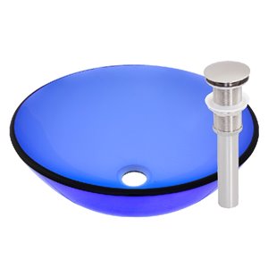 Novatto Blu Round Vessel Sink - 16.5-in - Blue Glass/Brushed Nickel