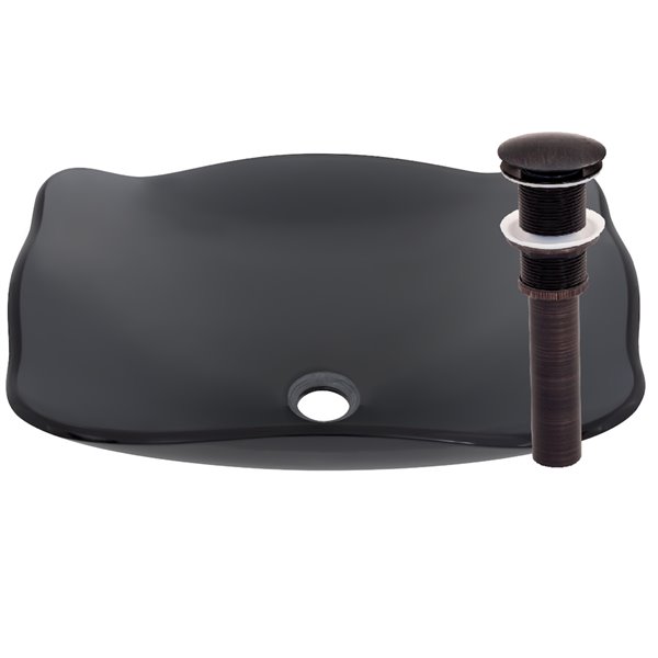 Novatto Rettangolare  Vessel Sink - 15-in - Grey Glass/Oil Rubbed Bronze