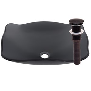 Novatto Rettangolare  Vessel Sink - 15-in - Grey Glass/Oil Rubbed Bronze