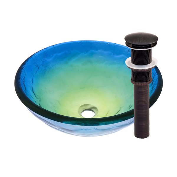 Novatto Mare Round Vessel Sink - 16.5-in - Blue Glass/Oil Rubbed Bronze