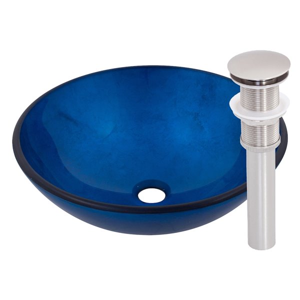 Novatto Azzurro Round Vessel Sink - 16.5-in - Blue Glass/Brushed Nickel