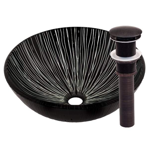 Novatto Godere Round Vessel Sink - 16.5-in - Black and Silver/Oil Rubbed Bronze