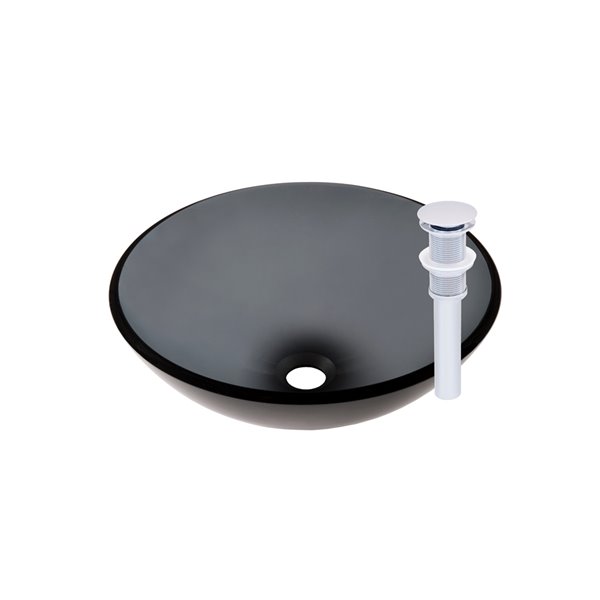 Novatto Nera Round Vessel Sink - 16.5-in - Grey Glass/Chrome