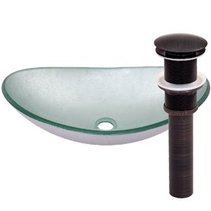 Novatto Argento Oval Vessel Sink - 14.5-in - Silver Glass/Oil Rubbed Bronze