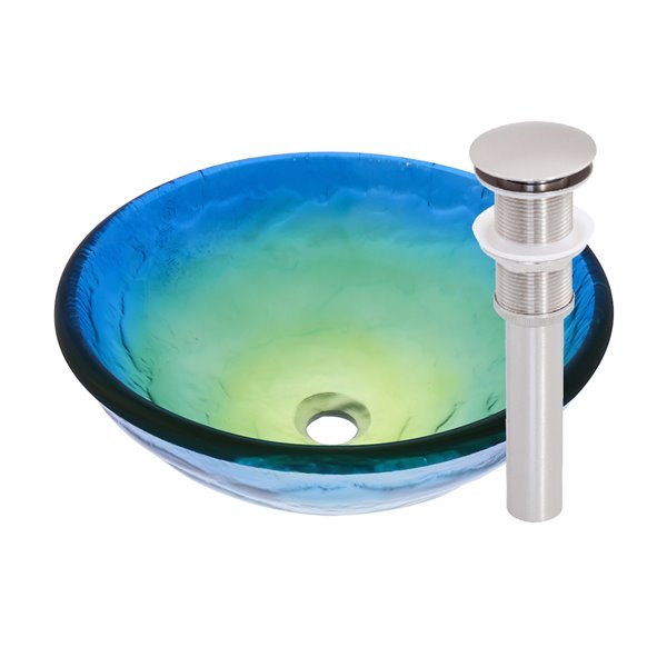 Novatto Mare Round Vessel Sink - 16.5-in - Blue Glass/Brushed Nickel