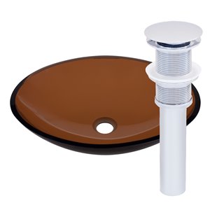 Novatto Abbronzarsi Oval Vessel Sink - 15-in - Brown Glass/Chrome