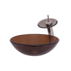 Novatto Ty Round Vessel Sink - 16.5-in - Brown Glass/Brushed Nickel