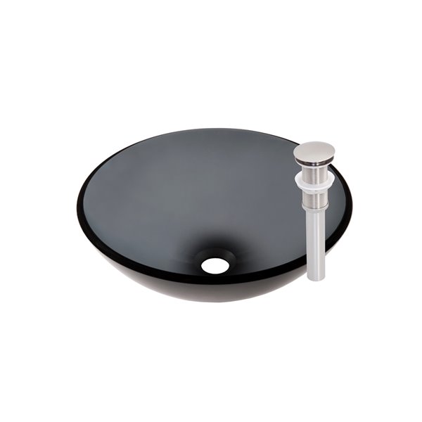 Novatto Nera Round Vessel Sink - 16.5-in - Grey Glass/Brushed Nickel