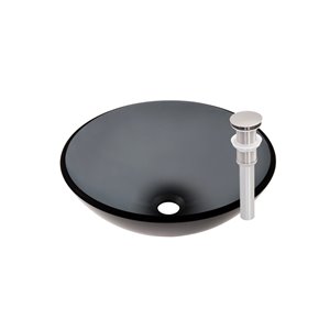 Novatto Nera Round Vessel Sink - 16.5-in - Grey Glass/Brushed Nickel