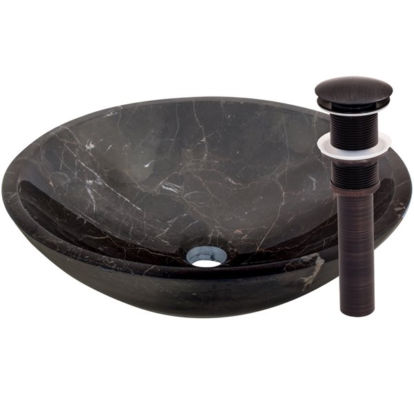 Novatto Marble Round Vessel Sink - 17-in - Coffee Marble/Oil Rubbed Bronze