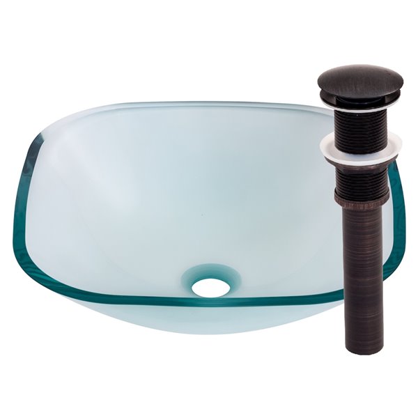 Novatto Piazza Square Vessel Sink - 16.5-in - Clear Glass/Oil Rubbed Bronze