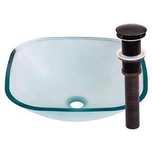 Novatto Piazza Square Vessel Sink - 16.5-in - Clear Glass/Oil Rubbed Bronze
