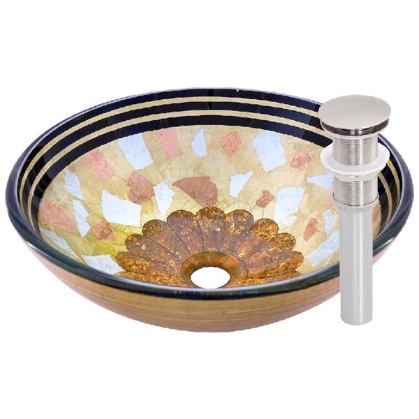 Novatto Celebrazione Round Vessel Sink - 16.5-in - Beige/Brushed Nickel