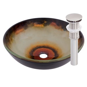 Novatto Occaso Round Vessel Sink - 16.5-in - Brown Glass/Brushed Nickel