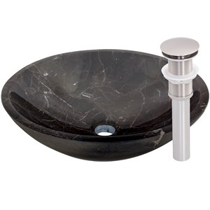 Novatto Marble Round Vessel Sink - 17-in - Coffee Marble/Brushed Nickel