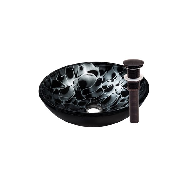 Novatto Tartaruga Round Vessel Sink - 16.5-in - Black and Silver/Oil ...
