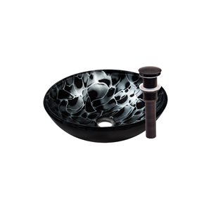 Novatto Tartaruga Round Vessel Sink - 16.5-in - Black and Silver/Oil Rubbed Bronze