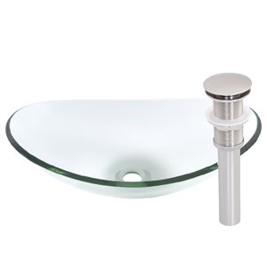 Novatto Chiaro Oval Vessel Sink - 15-in - Clear Glass/Brushed Nickel