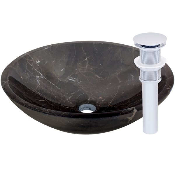 Novatto Marble Round Vessel Sink - 17-in - Coffee Marble/Chrome